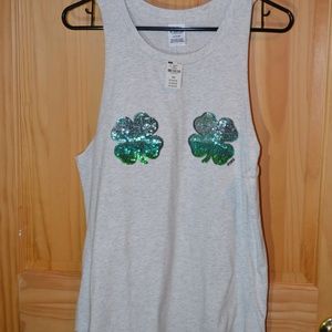 NWT PINK Med Sequin Shamrock tank St Patrick's Day